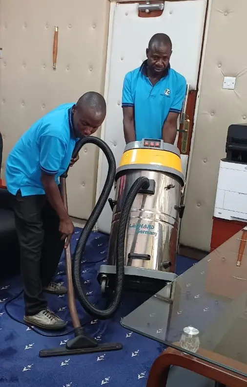 Professional contract cleaning team at work