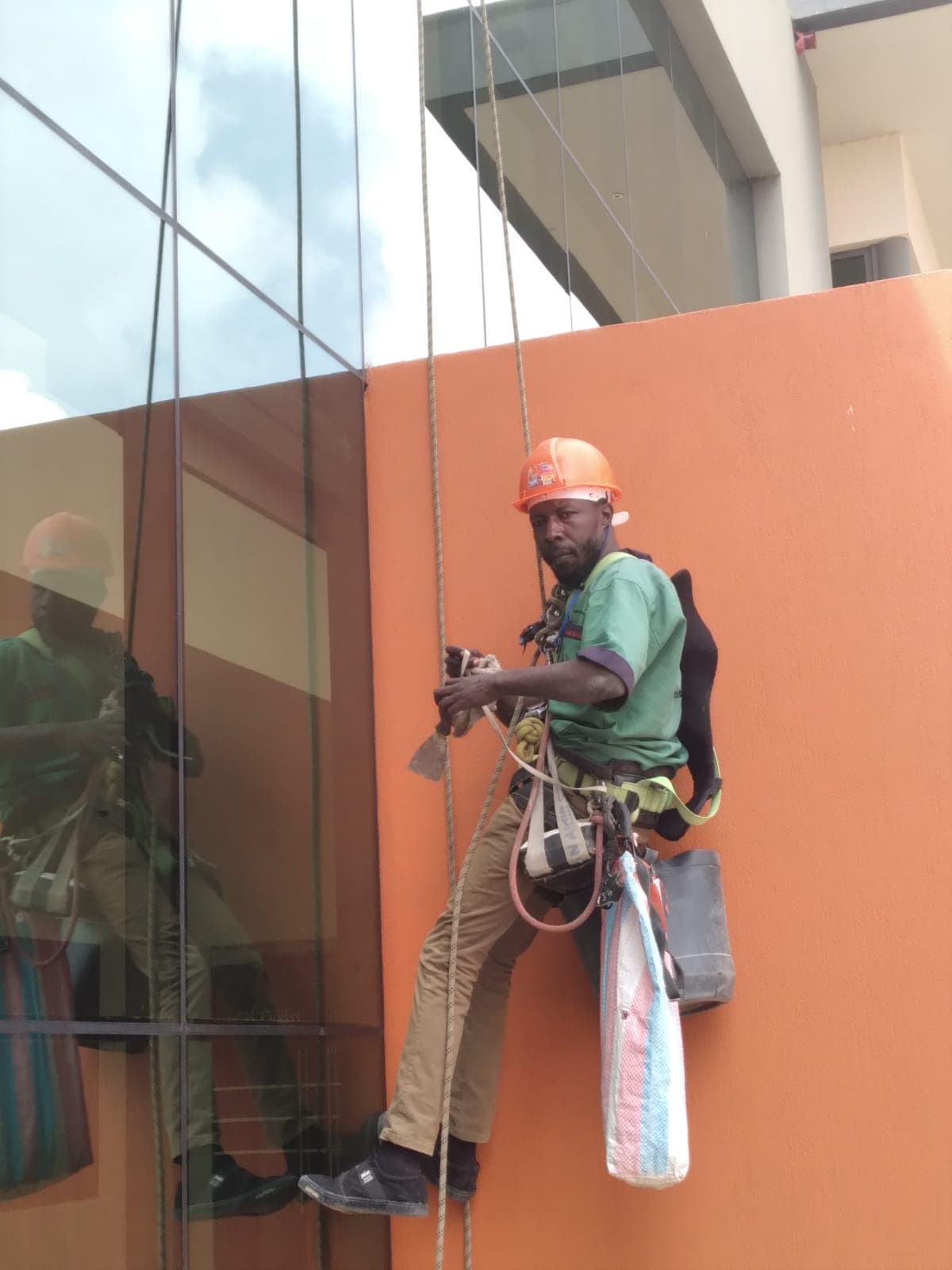 Professional window cleaning team at work
